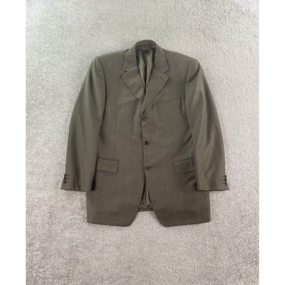 Vintage Canali Suit Jacket 42 R Taupe Wool Bidseye Luxury Premium Designer Italy